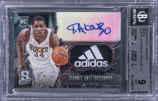 2013-14 Panini Spectra Black #120 Giannis Antetokounmpo Signed Logo Patch Rookie Card (#1/1) - BGS MINT 9/BGS 10